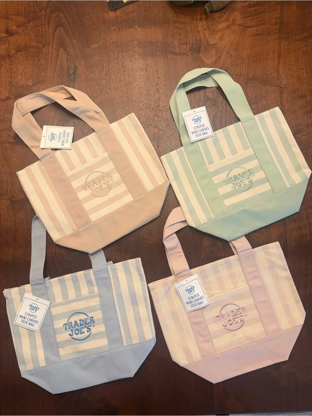 Trader Joe’s Mini Canvas Tote Bag - Pastel Colors FULM SET